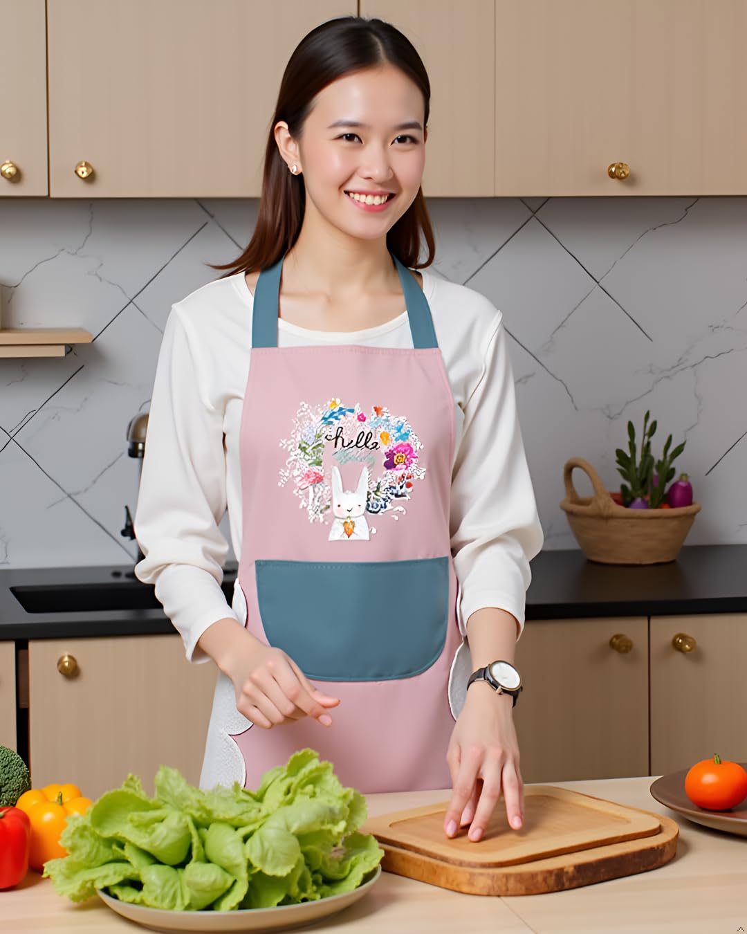 Floral Bunny Kitchen Apron Set